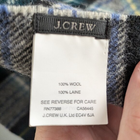 J. Crew Wool Tartan Plaid Pom Pom Scarf - Picture 4 of 4